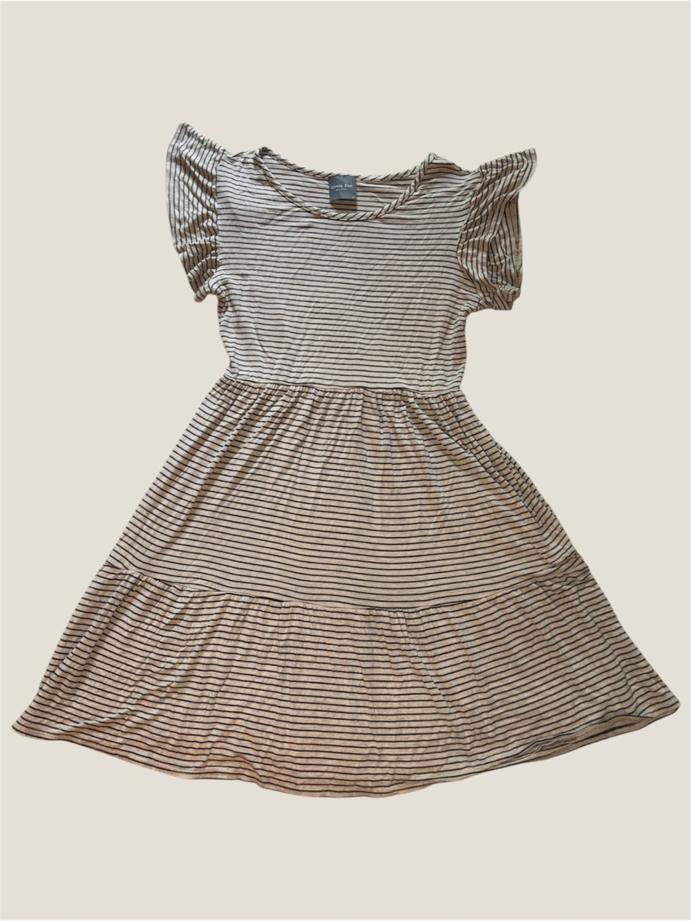Olivia Rae New York Neutral Tone Striped Flutter Sleeve Dress